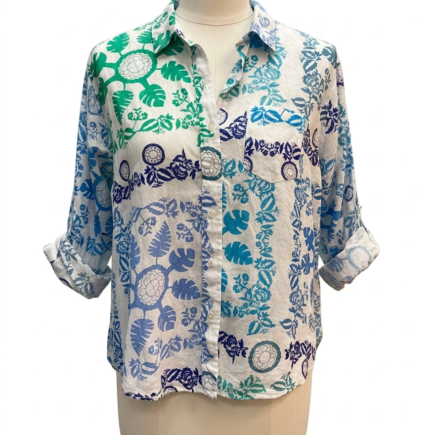 SigridOlsen · Shirt · Large · White, Blue, Green Floral