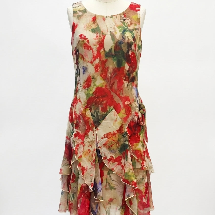 RobbieBee · Sleeveless Dress Ruffle Detail Bottom With Tie · 6 · ButterGreen