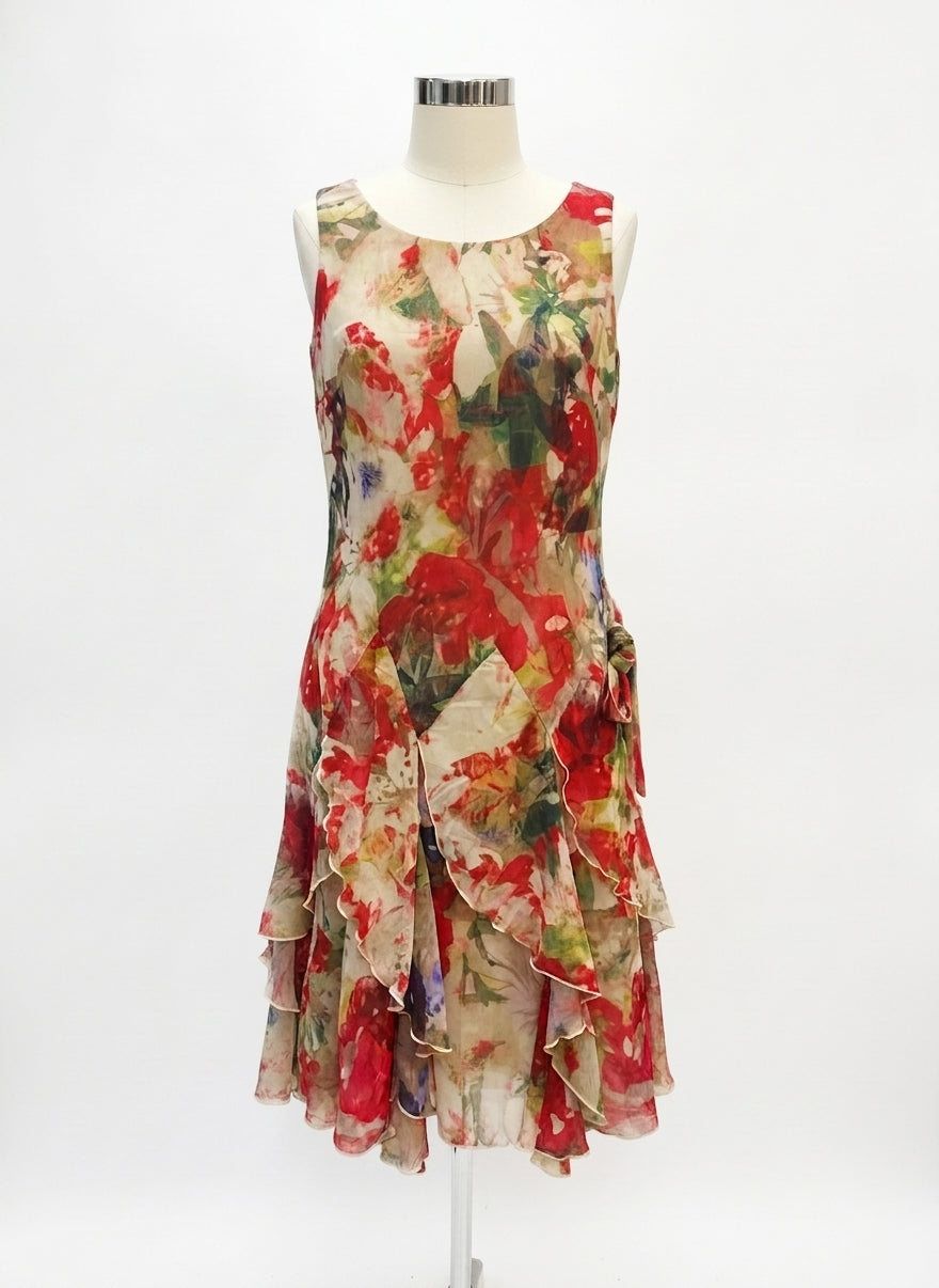 RobbieBee · Sleeveless Dress Ruffle Detail Bottom With Tie · 6 · ButterGreen
