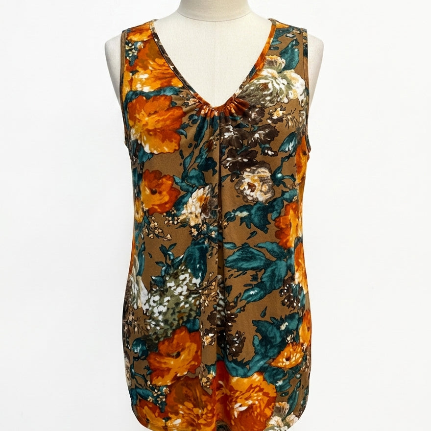 Susan Graver · Tank Top · Large · Orange Brown Floral