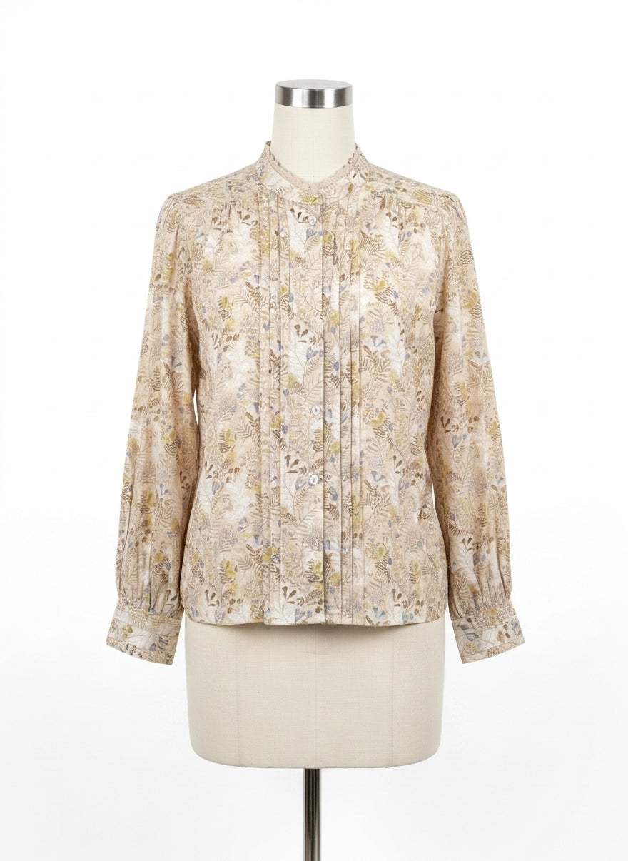 Anthropologie · Beige Floral Pleated · Small · Beige Floral