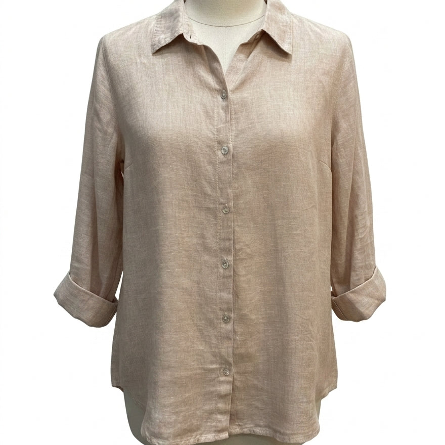 Sigrid Olsen · Roll Tab Shirt · Medium · Sand