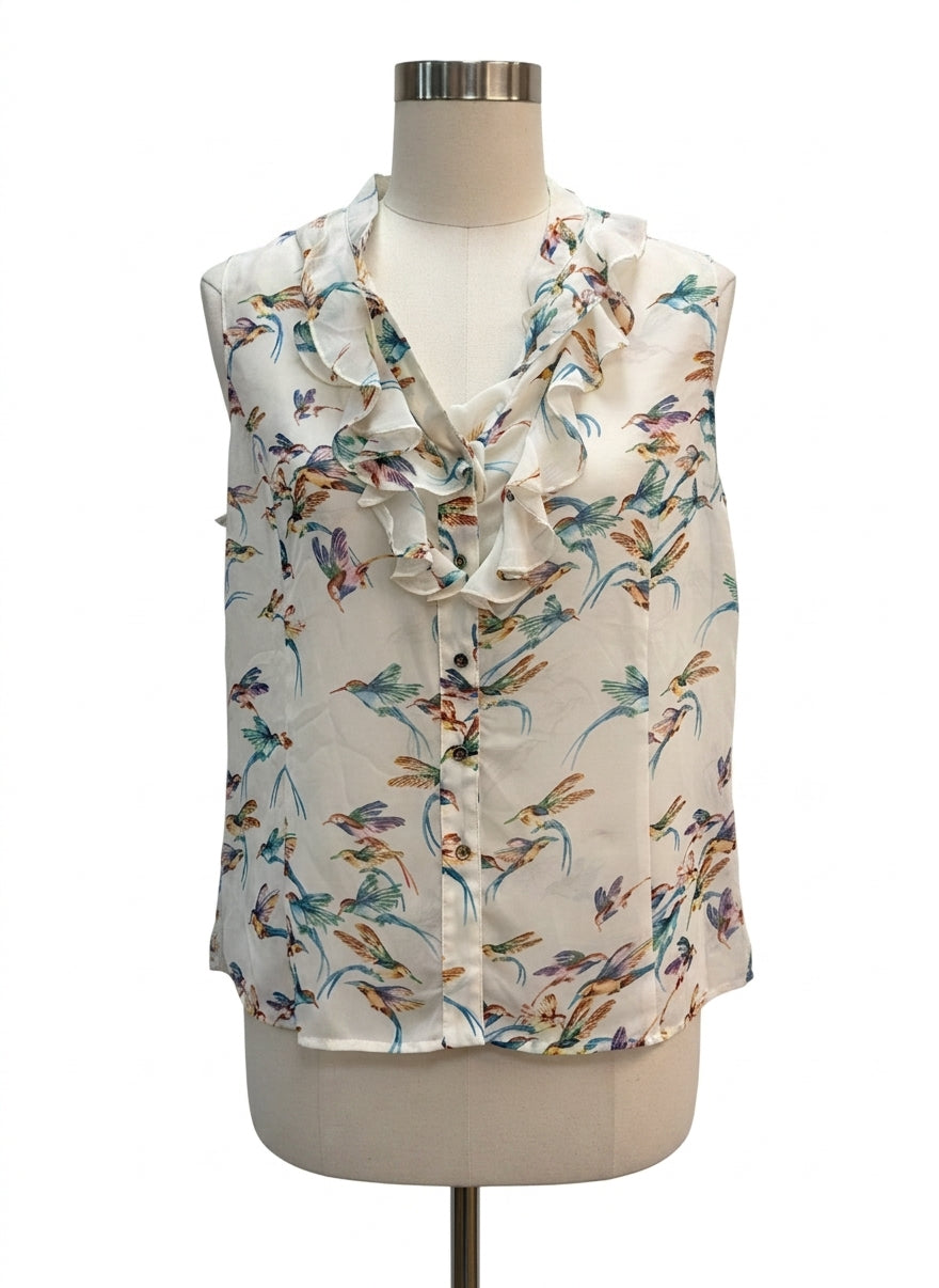 Tahari · Sleeveless Top, Bird Print · Medium · CreamMulti