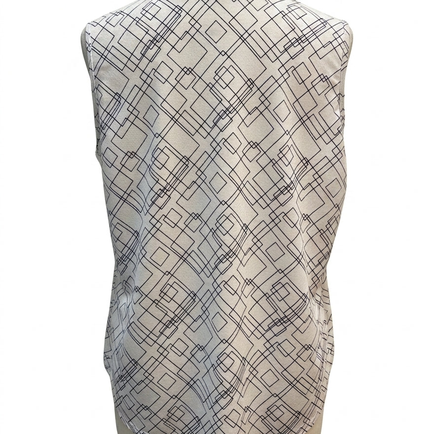 Bette&Court · Quarter Zip sleeveless golf top WhiteBlk Geo Print · 1X · White/Black Geometric Print