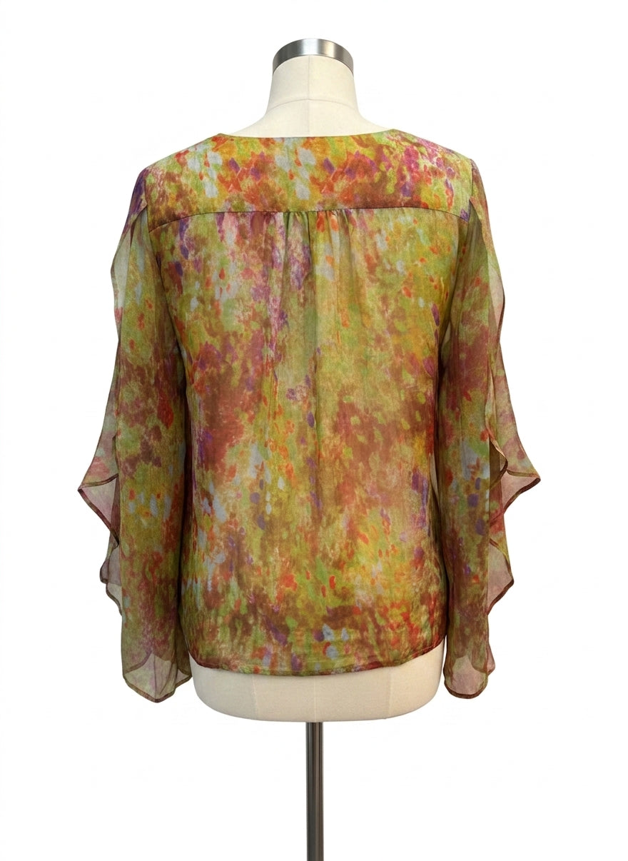 Sundance · Flutter Sleeve Top · XLarge · GreenMulti