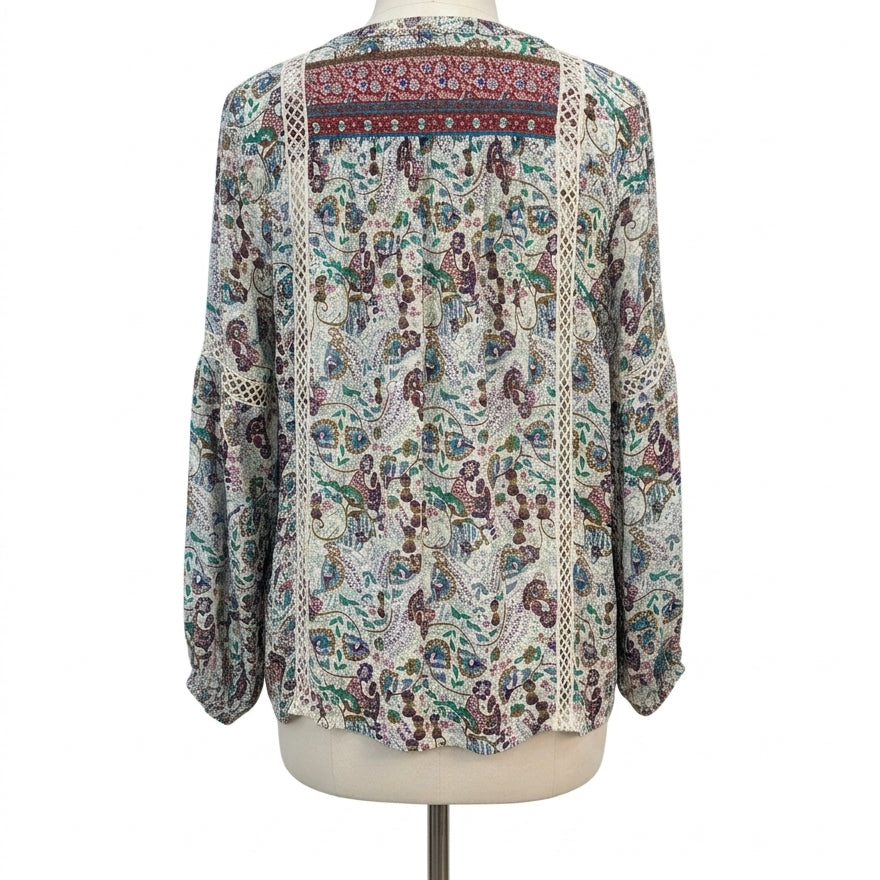 Sundance · Boho Chic Top · Medium · WhiteGreen