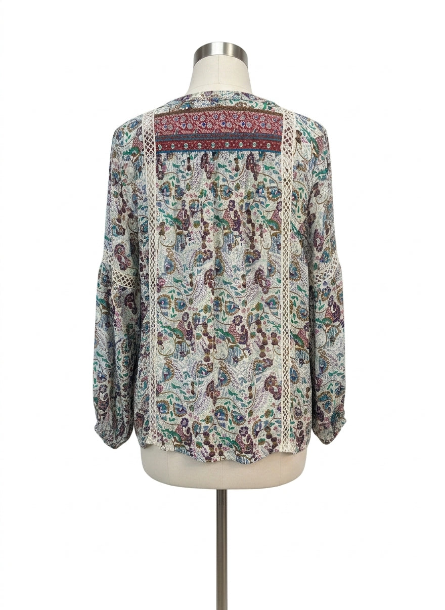 Sundance · Boho Chic Top · Medium · WhiteGreen