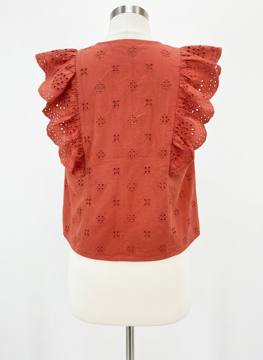 Industry · Cap Sleeve Eyelet Top · Small · Rust