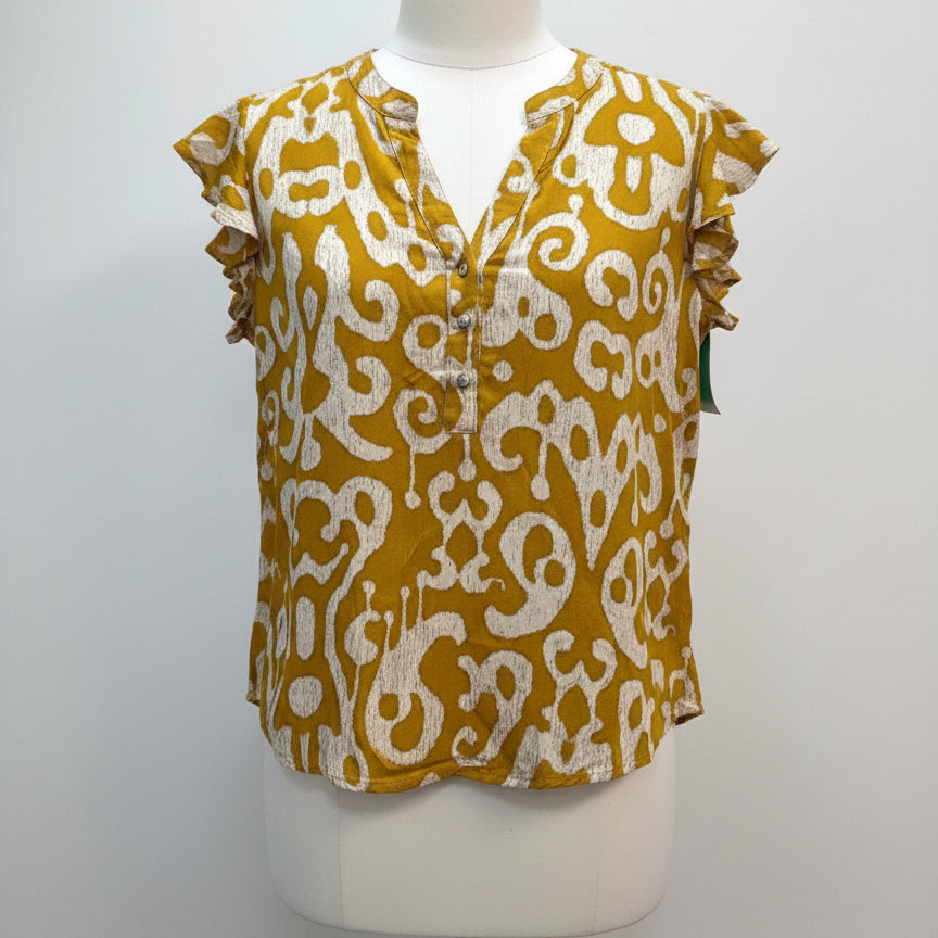 Cassee's · Flutter Sleeve Top · Small · DijonCream