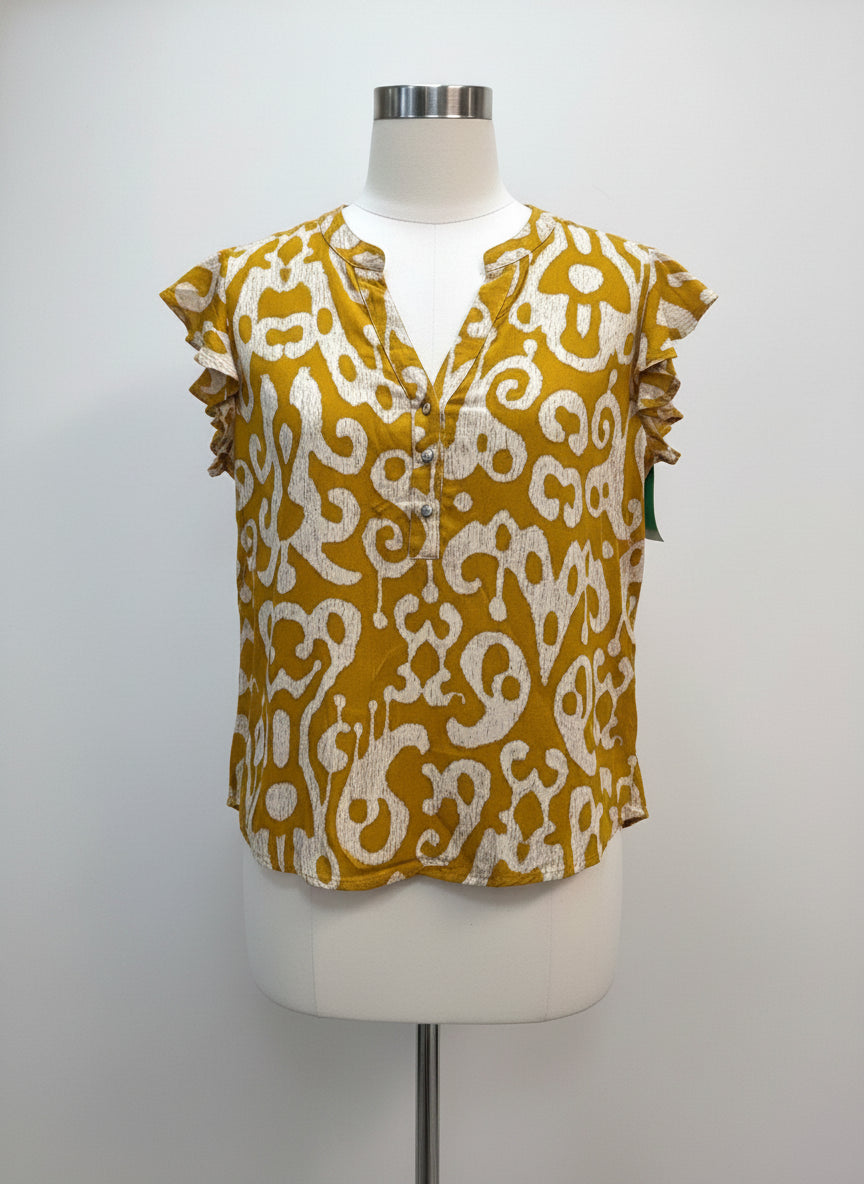 Cassee's · Flutter Sleeve Top · Small · DijonCream