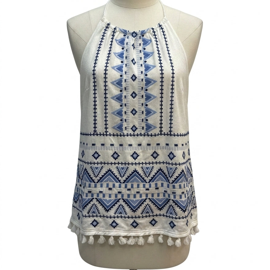 Skies Are Blue · Boho Top · Large · WhiteBlue