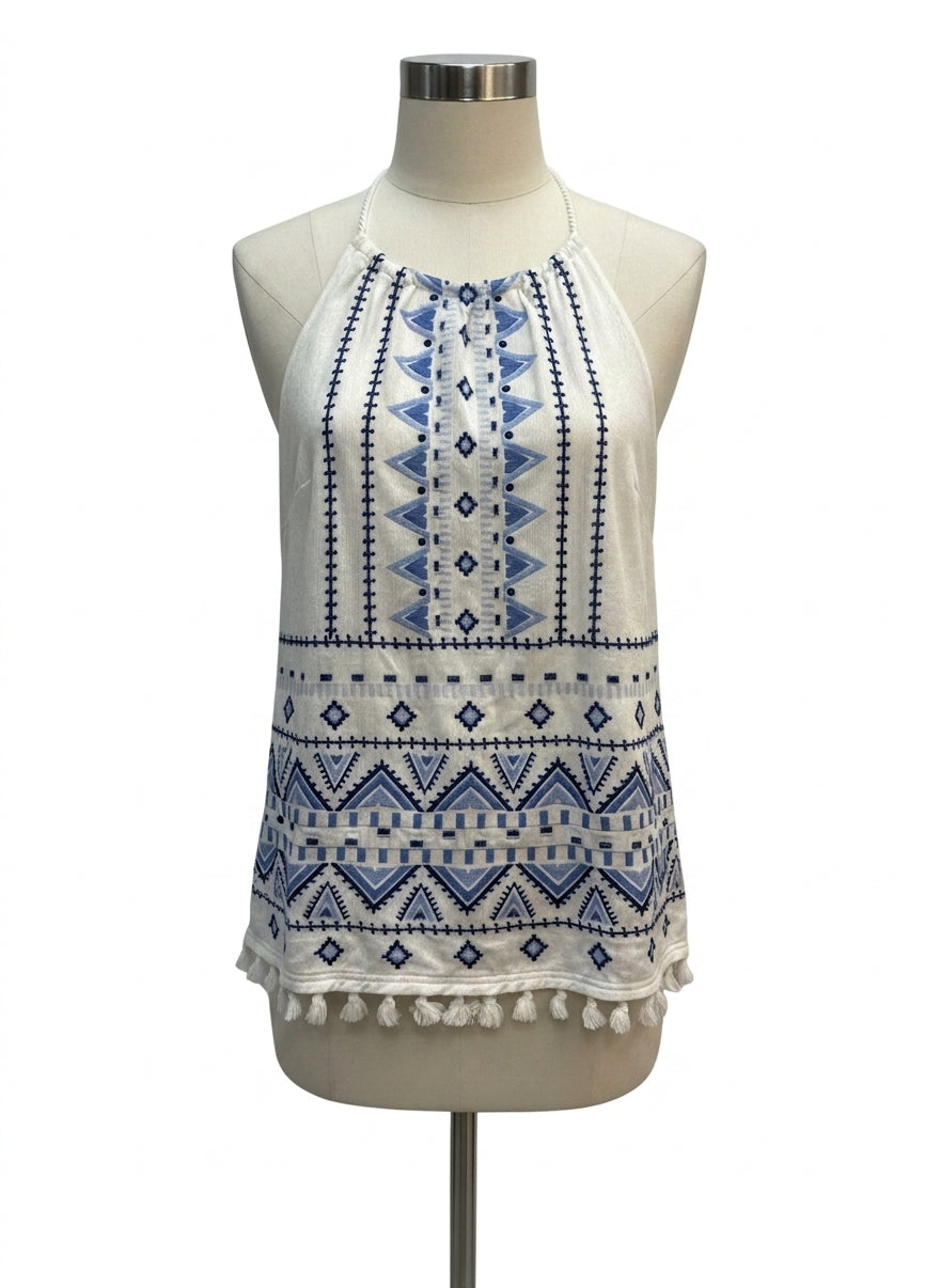Skies Are Blue · Boho Top · Large · WhiteBlue