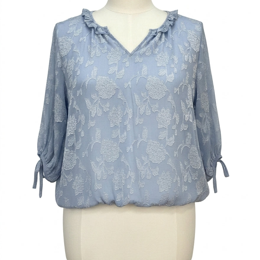 Simply Me · Ocean Floral Print Blouse · 3X · Ocean