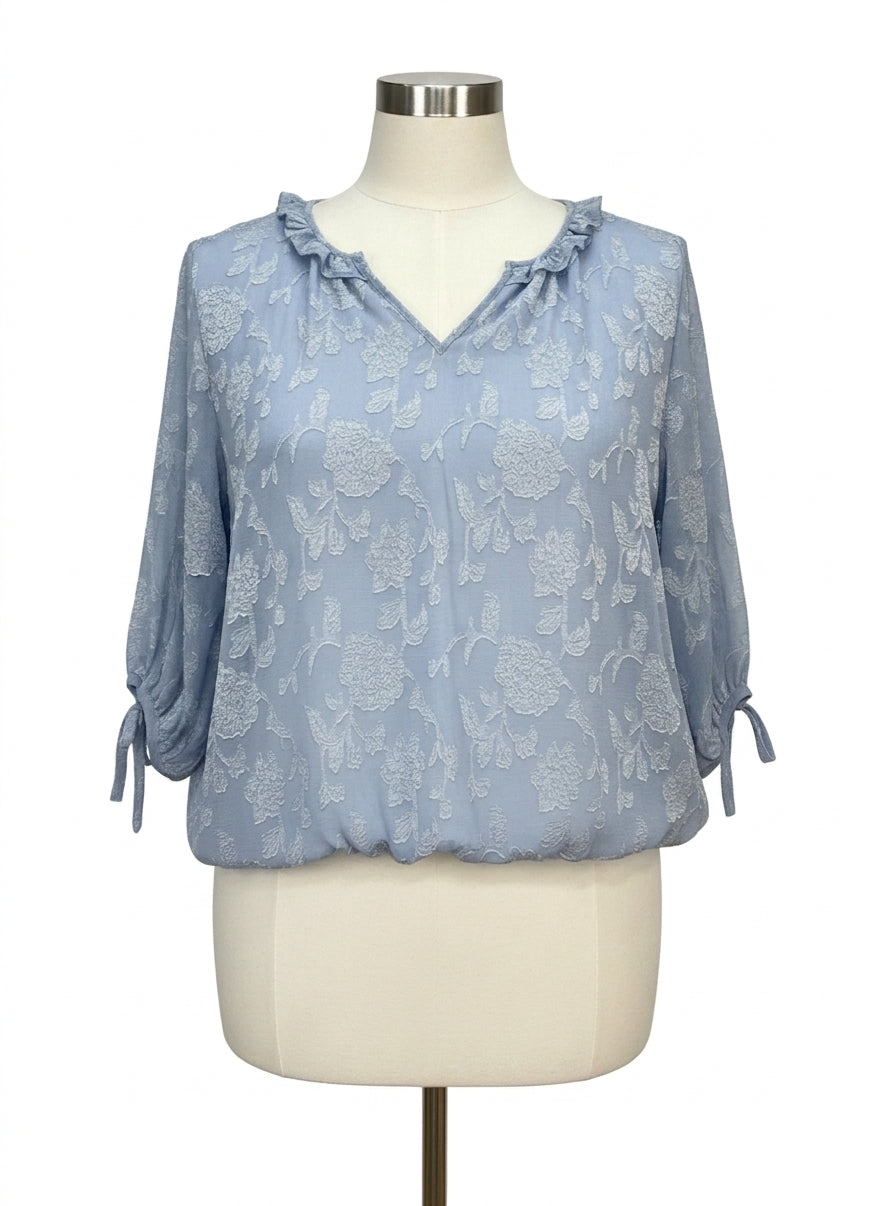 Simply Me · Ocean Floral Print Blouse · 3X · Ocean