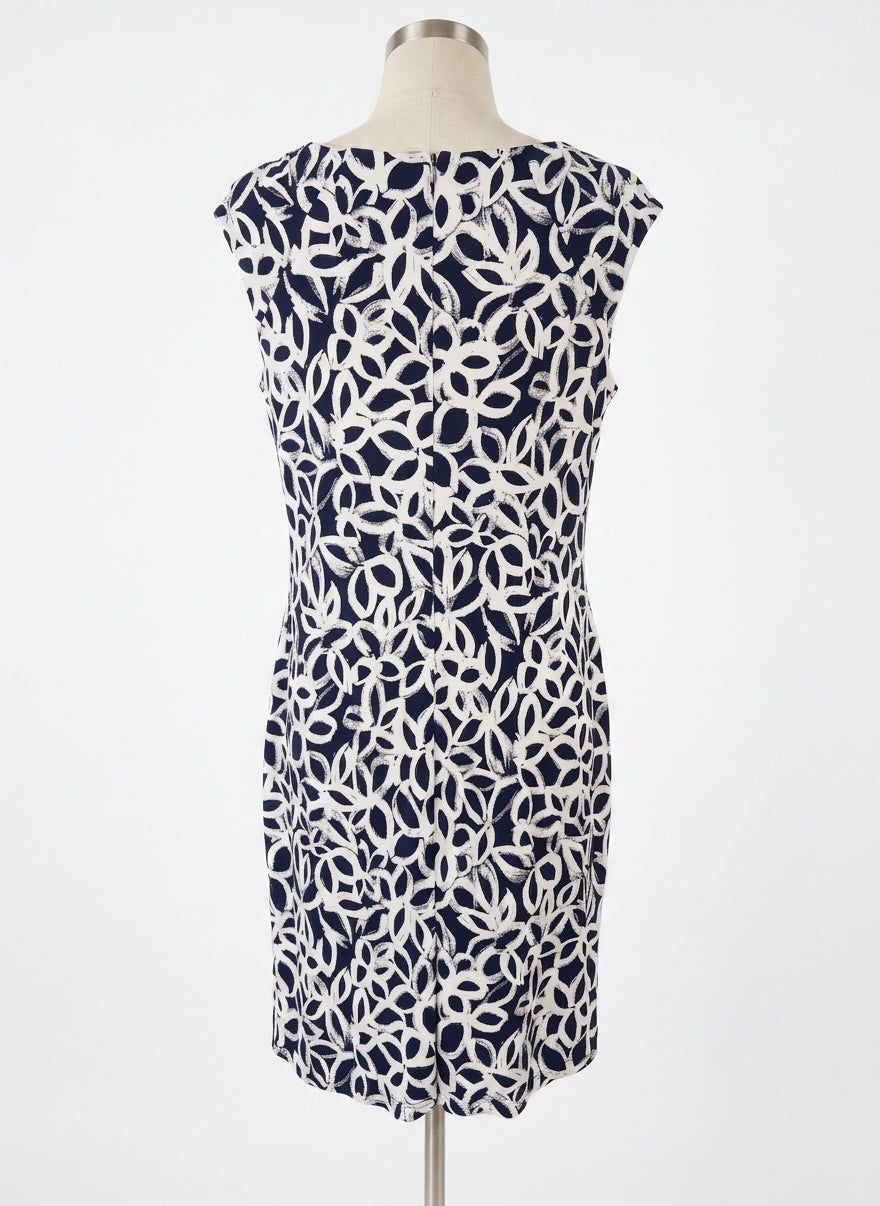 Ralph Lauren · Sleeveless Ruched Dress · 18 · Navy/White