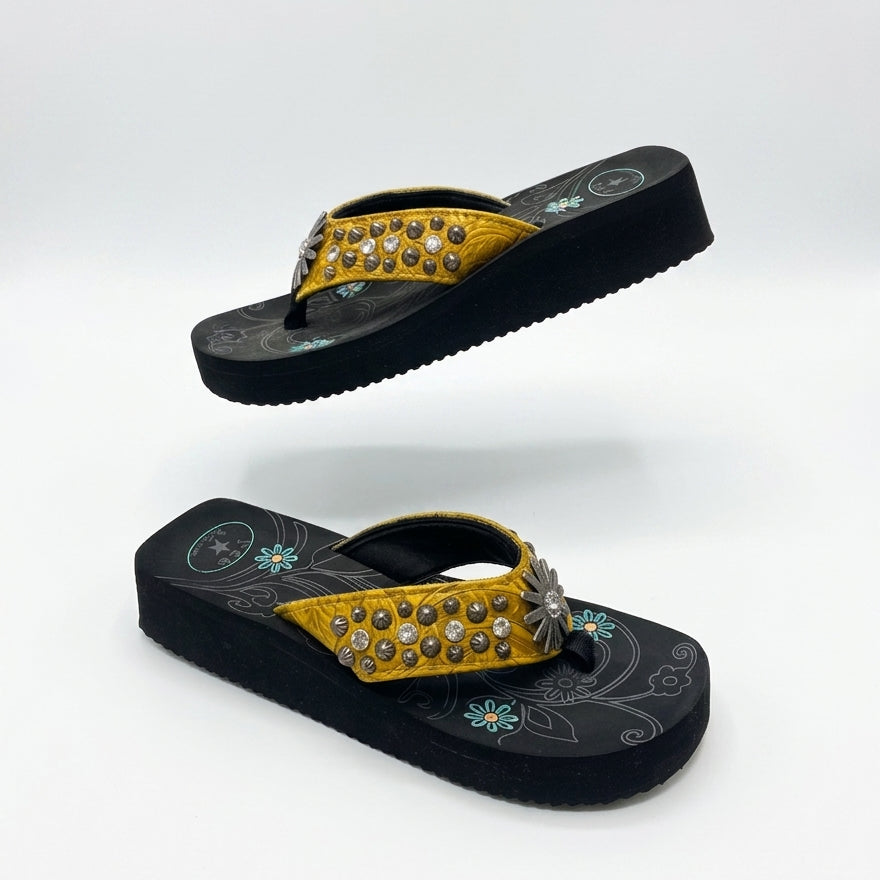 P & G Collection · Embellished Flip Flops · 10 · Yellow/Black
