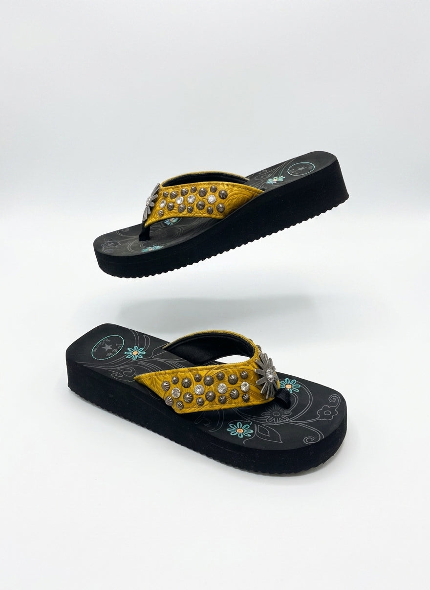 P & G Collection · Embellished Flip Flops · 10 · Yellow/Black