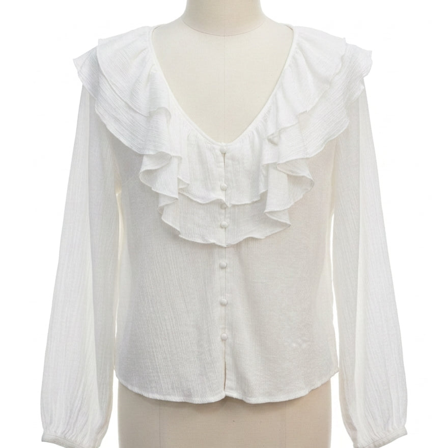 INC · Ruffle detail LongSleeve Shirt · XLarge · White