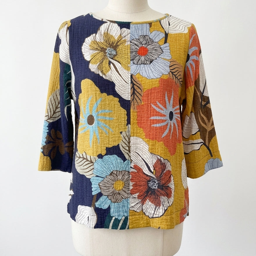 Ali Miles · Blouse · Small · NavyYellow Floral