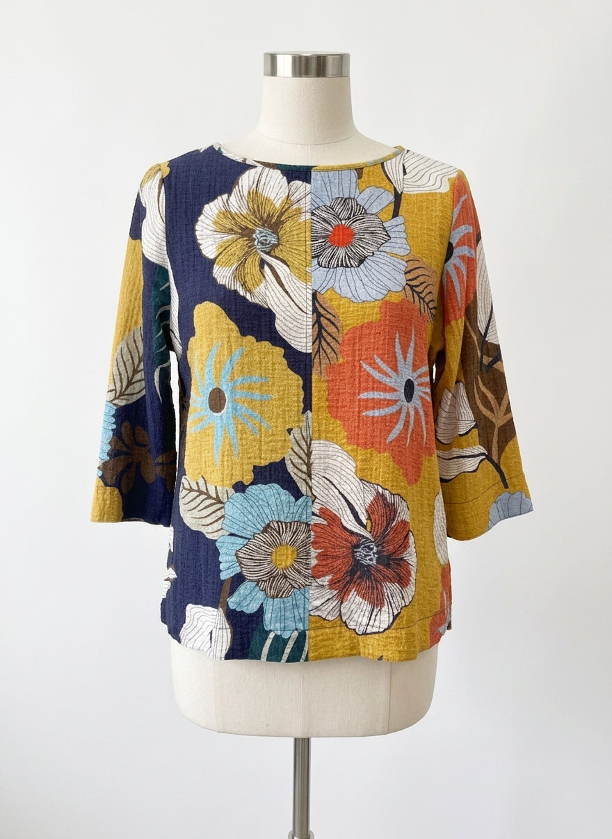 Ali Miles · Blouse · Small · NavyYellow Floral