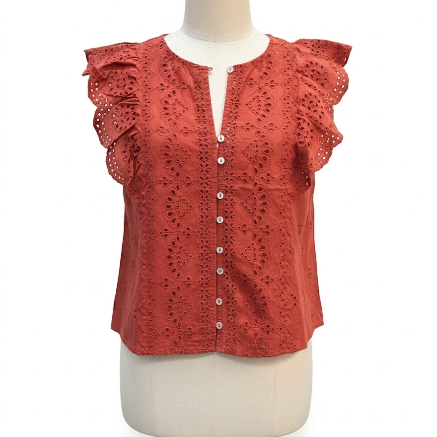Industry · Cap Sleeve Eyelet Top · Small · Rust
