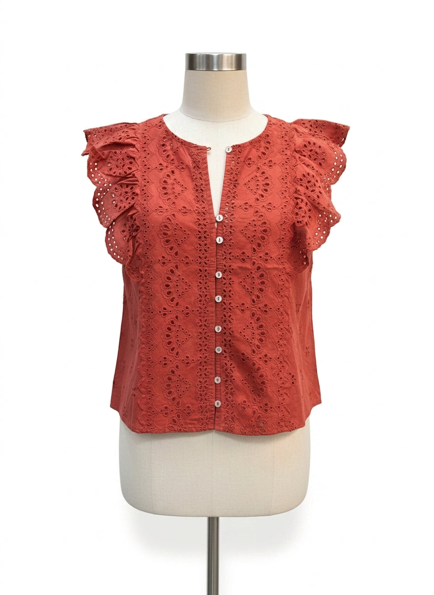 Industry · Cap Sleeve Eyelet Top · Small · Rust