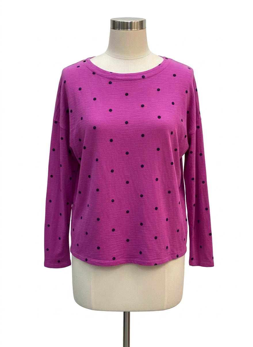 J. Jill · Polka-Dots LongSleeve Top · Medium Tall · BerryBlue