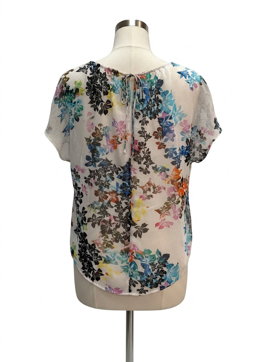 CAbi · Eliza Cap Sleeve Top · Medium · CreamFloral