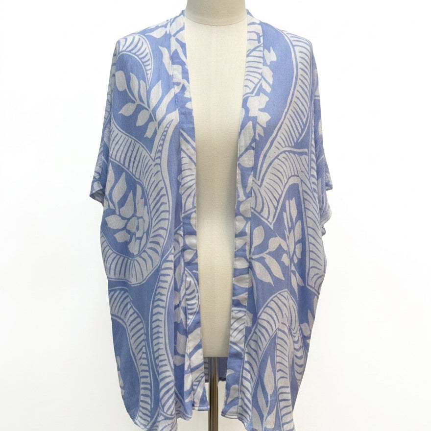 Natural Reflections · Open Drape Cardigan · OS · Blue/White Floral