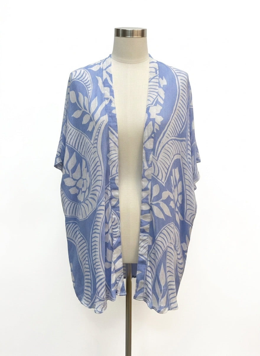 Natural Reflections · Open Drape Cardigan · OS · Blue/White Floral