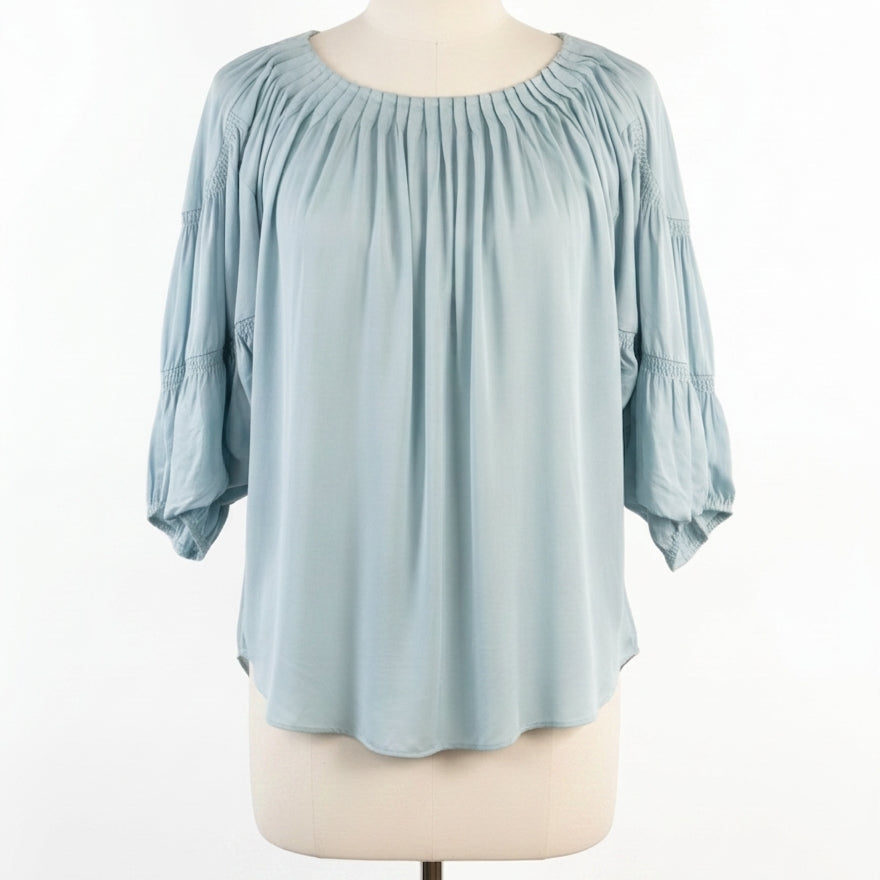 Sundance · 100% Rayon Peasant Top With Smocked Cuffs · Small · Aqua