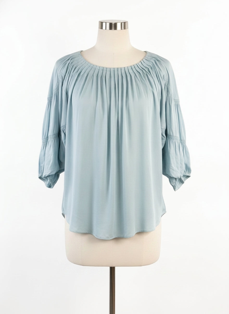 Sundance · 100% Rayon Peasant Top With Smocked Cuffs · Small · Aqua