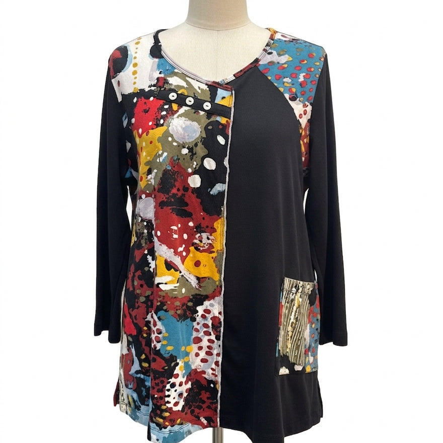 Ali Miles · Colorblock, cute button detail · 1X · BlkMulti