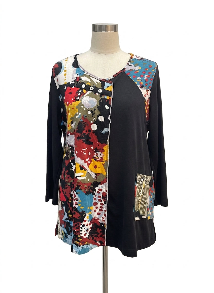 Ali Miles · Colorblock, cute button detail · 1X · BlkMulti