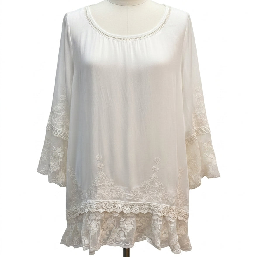 Sundance · Longsleeve Tuni w/ Lace Trim · Large · Cream