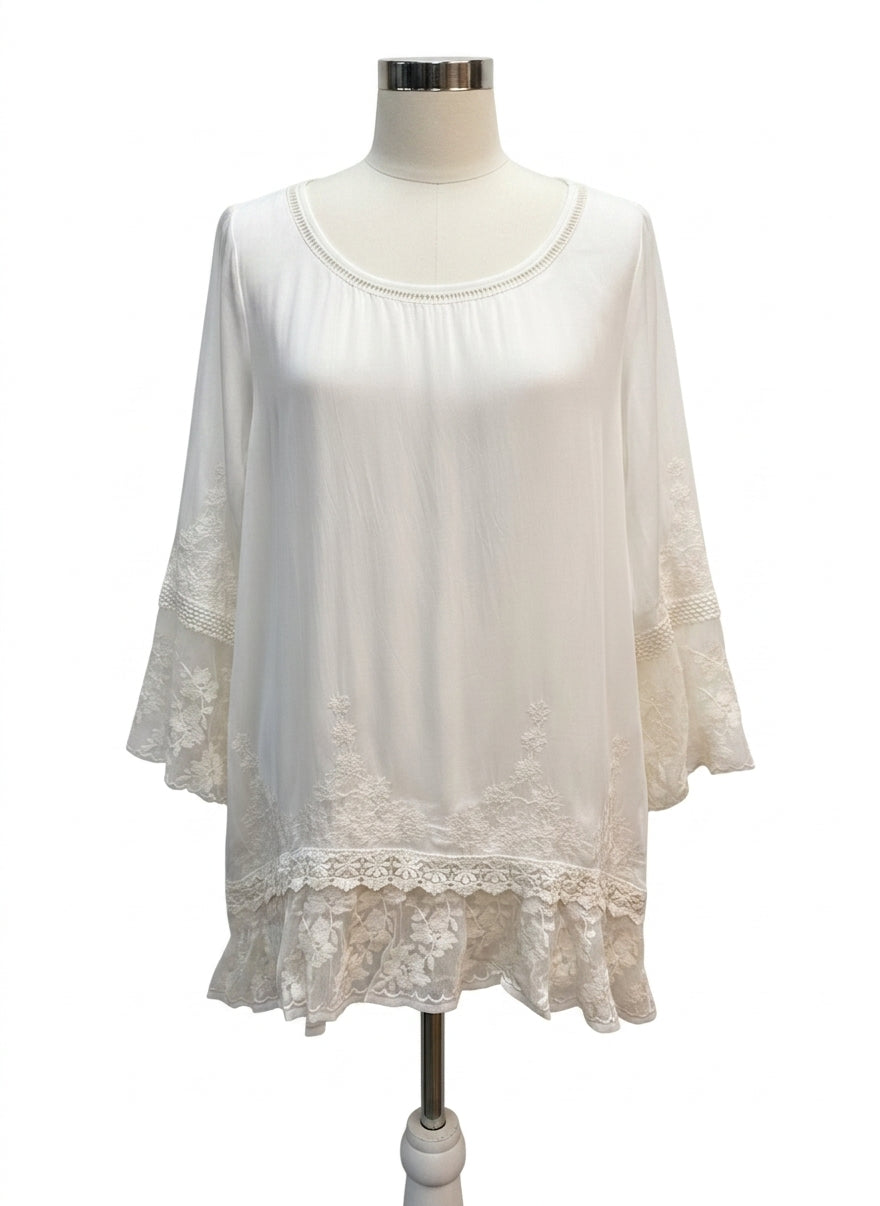 Sundance · Longsleeve Tuni w/ Lace Trim · Large · Cream