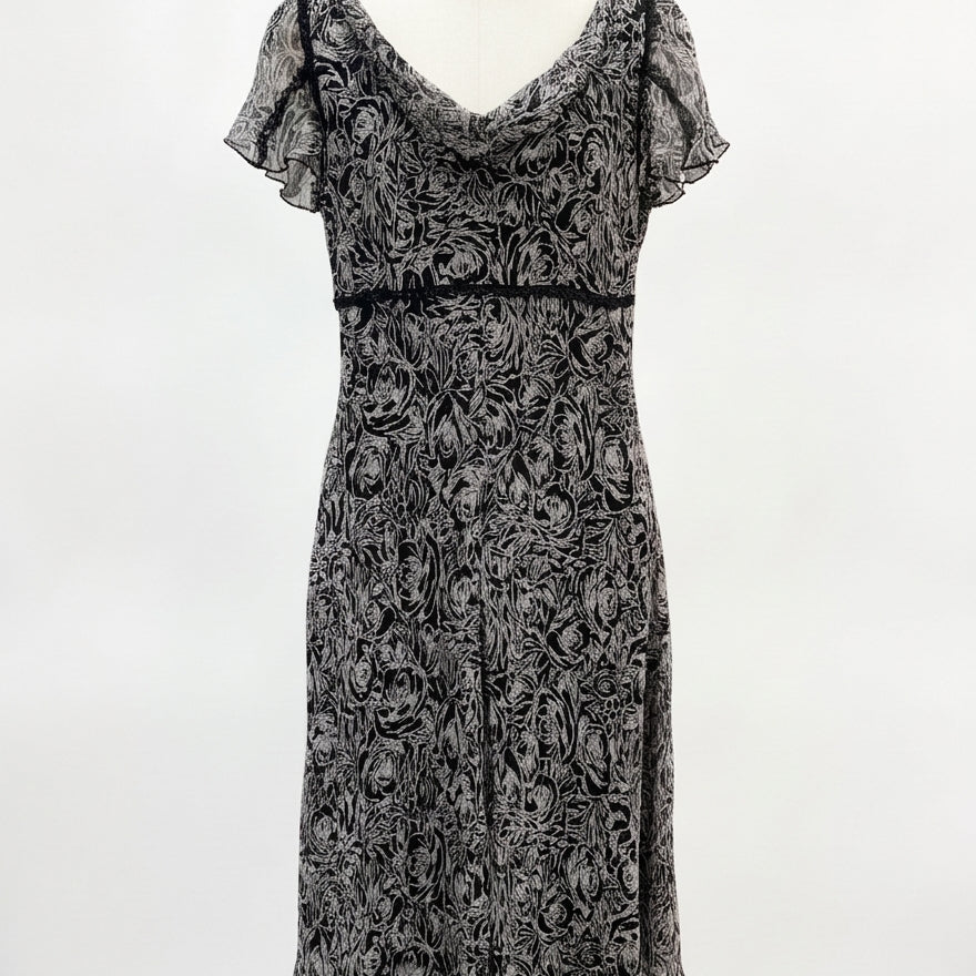 Nine West · Flutter Sleeve Silk Dress with Lace Details · 2 · Black/White
