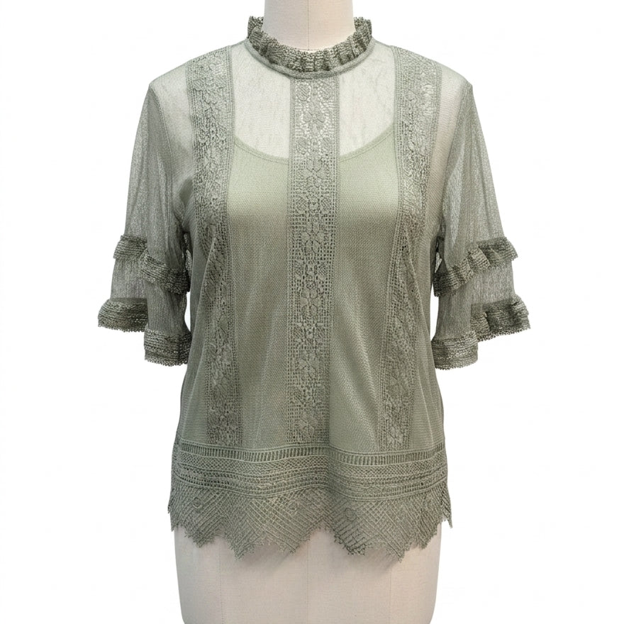 Anthropologie · Blue Tassel Celadon Lace Top · XLarge · Celadon