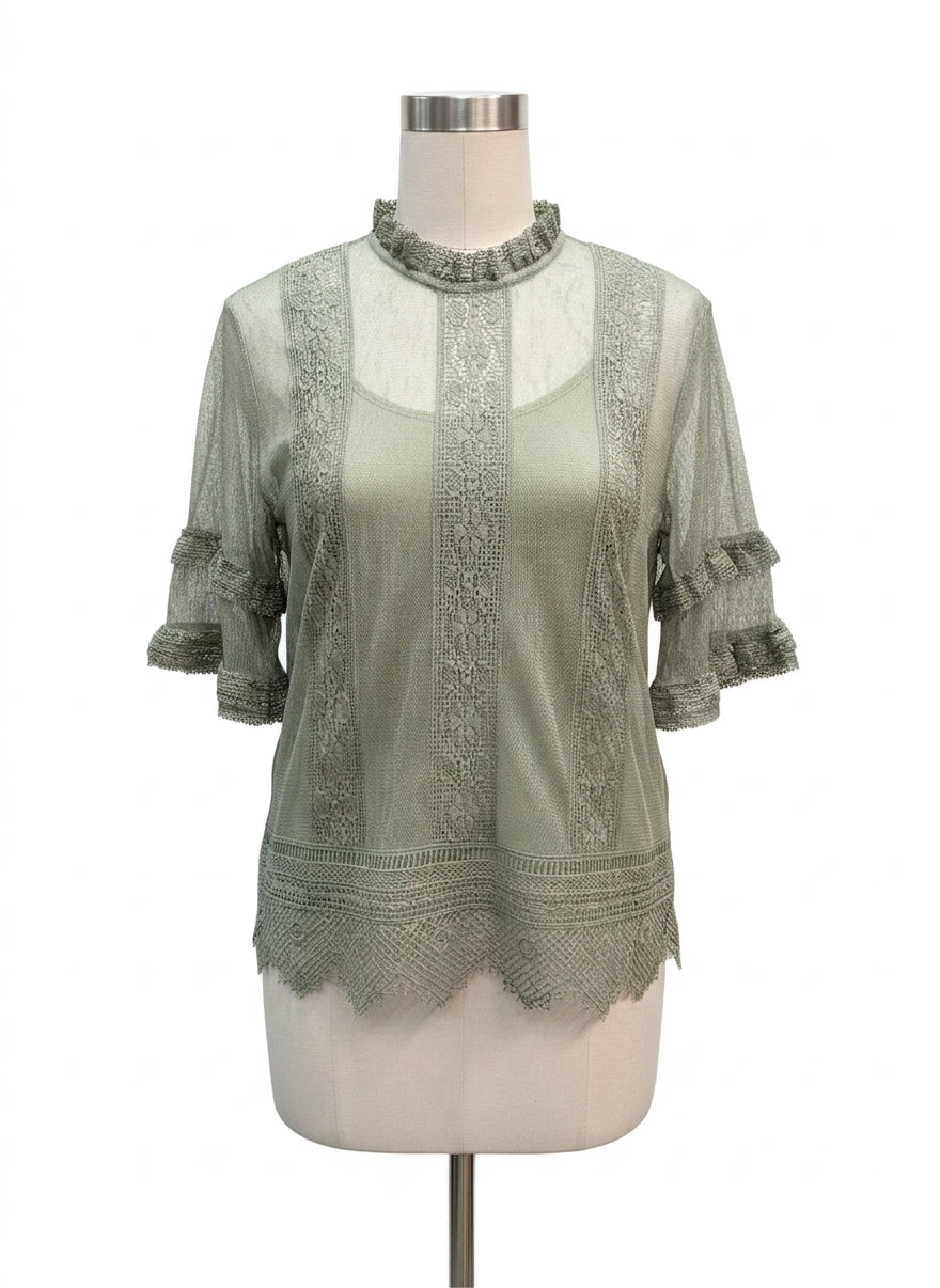Anthropologie · Blue Tassel Celadon Lace Top · XLarge · Celadon