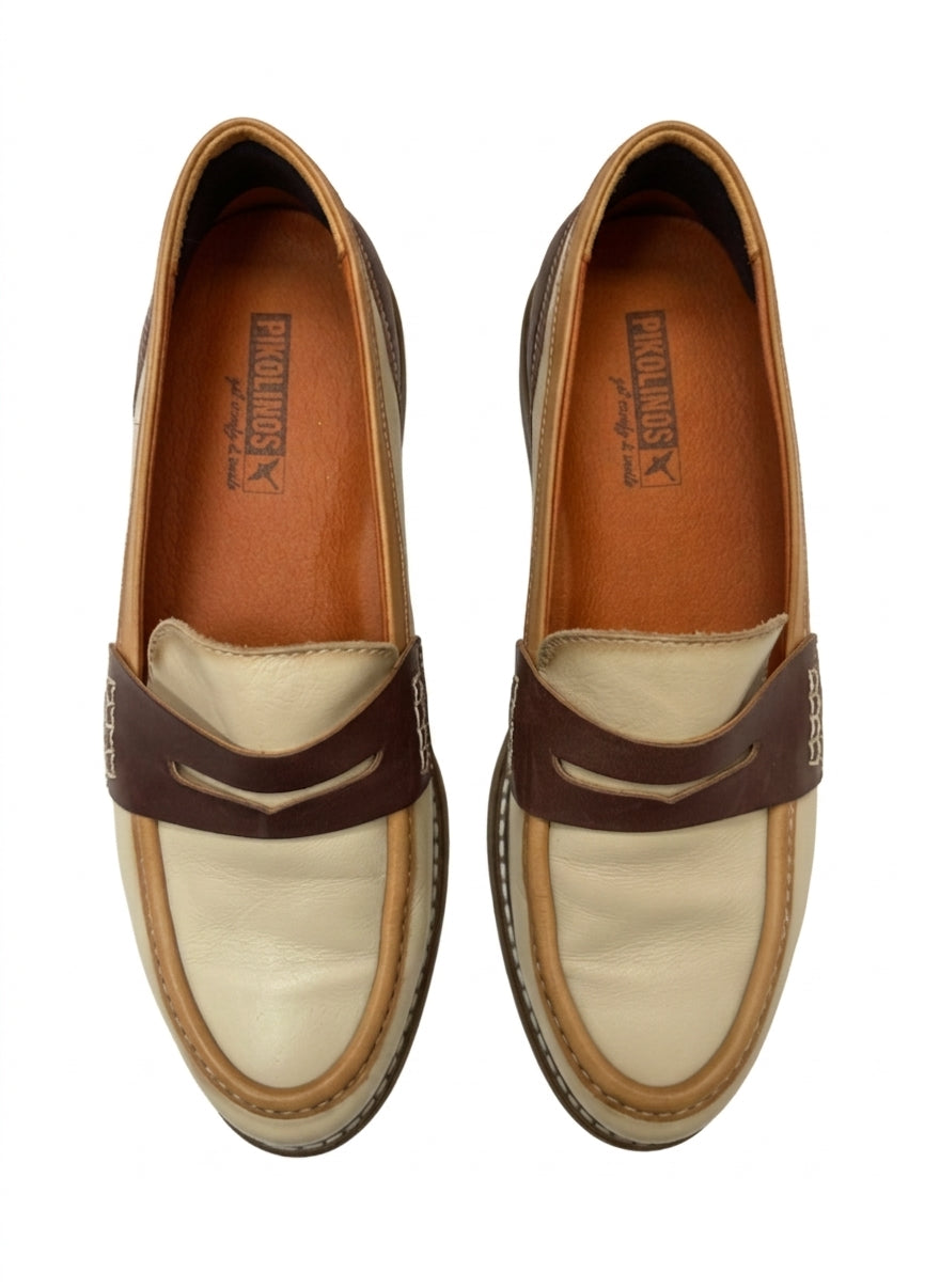 Pikolinos · Aldaya penny loafers · 7.5 · Cream/Brown