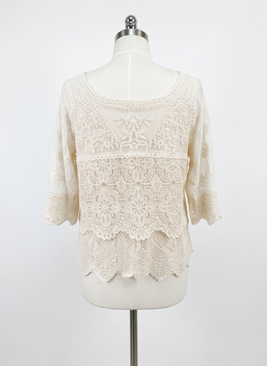 Sundance · Lace Sleeve Top · Small · Cream