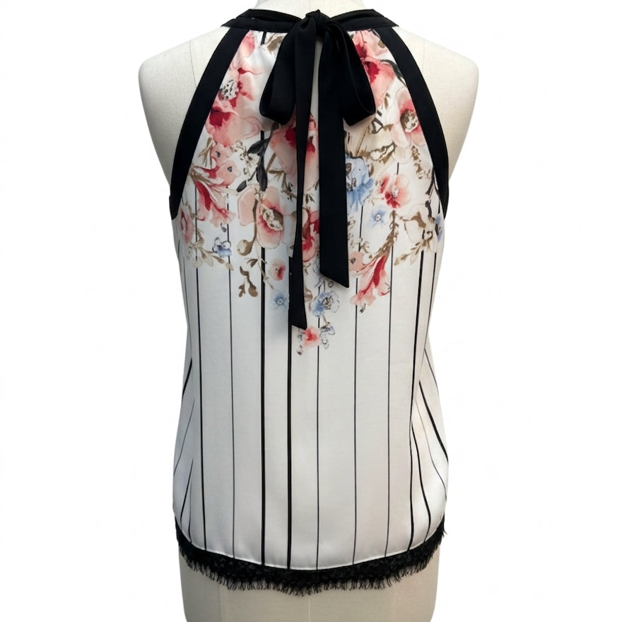 WHBM · BlackFloral Lace Overlay · Small · White with Black Floral Print and Lace