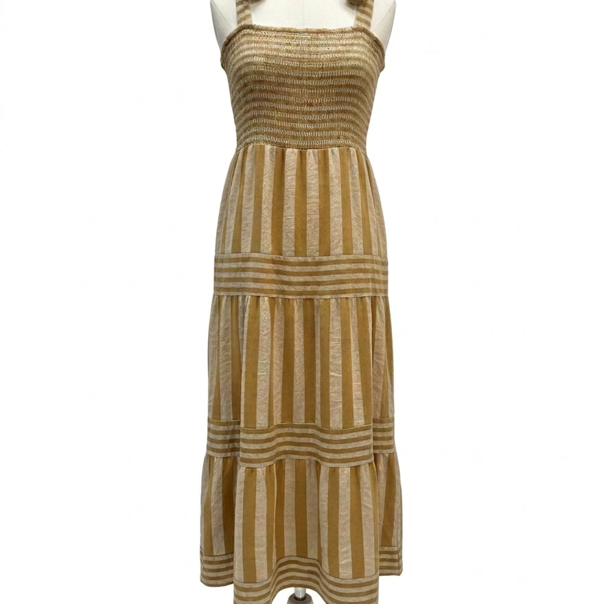 Anthropologie · Striped shoulder tie dress · 2X · DijonCream