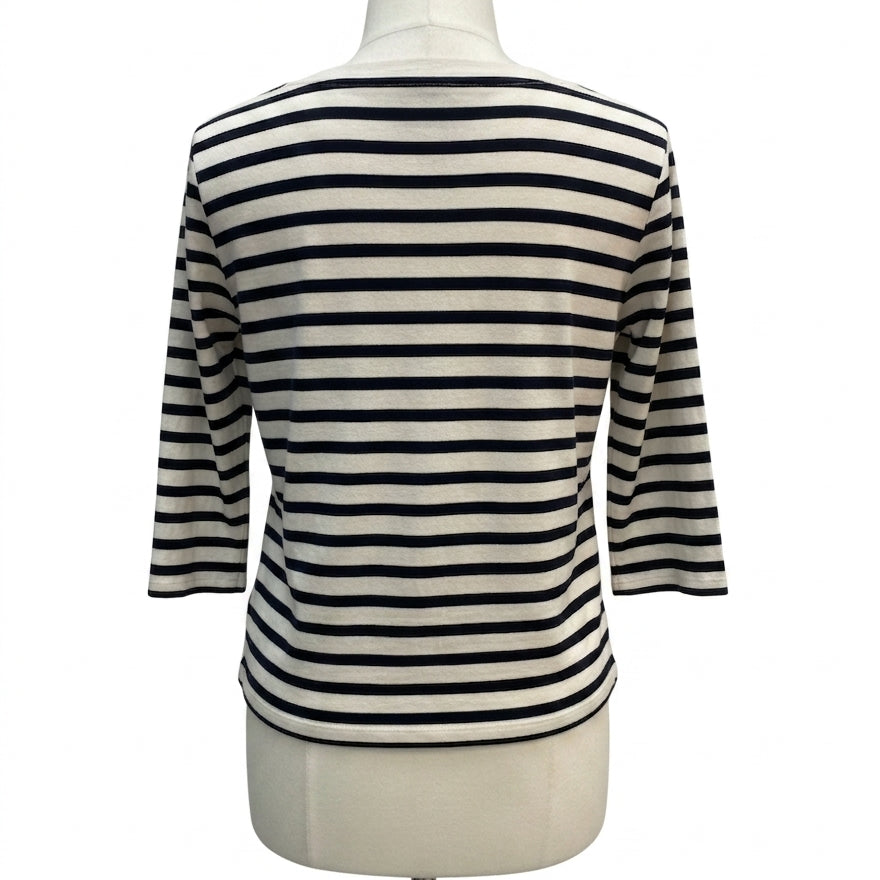 Talbots · Daisy Embroidery 3/4 Sleeve · Small · Navy/White Striped