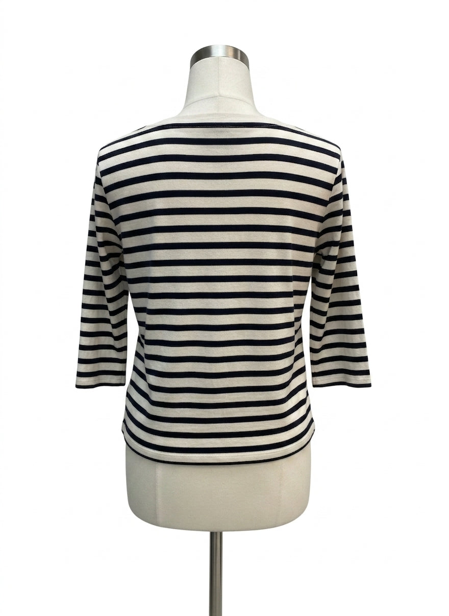 Talbots · Daisy Embroidery 3/4 Sleeve · Small · Navy/White Striped