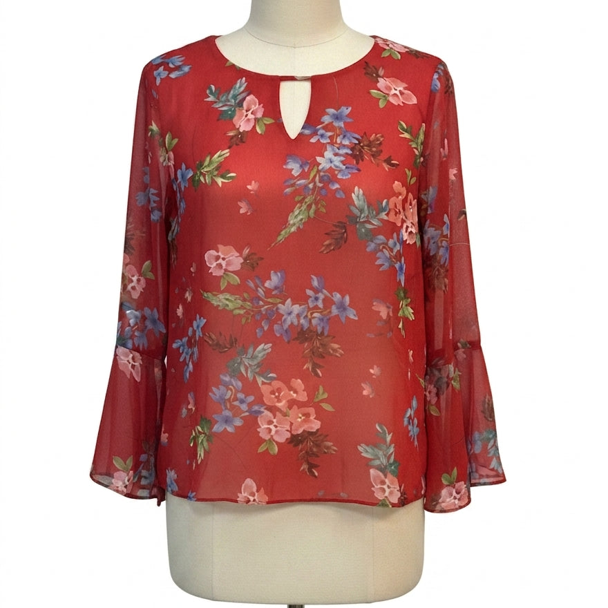 CAbi · Devoted blouse Bell Sleeve Top · Small · Rust Floral Print