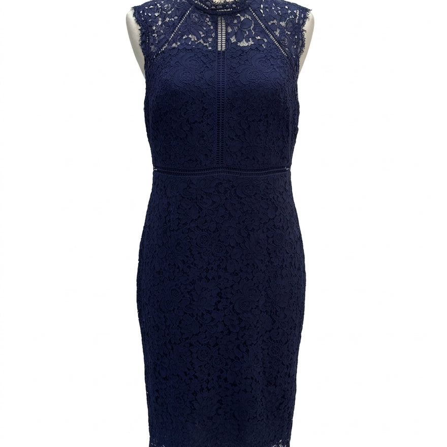 Bardot · Bardot Lace Panel Cotton Blend Dress · 8 · Navy