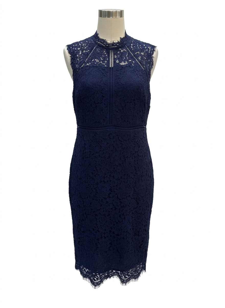 Bardot · Bardot Lace Panel Cotton Blend Dress · 8 · Navy