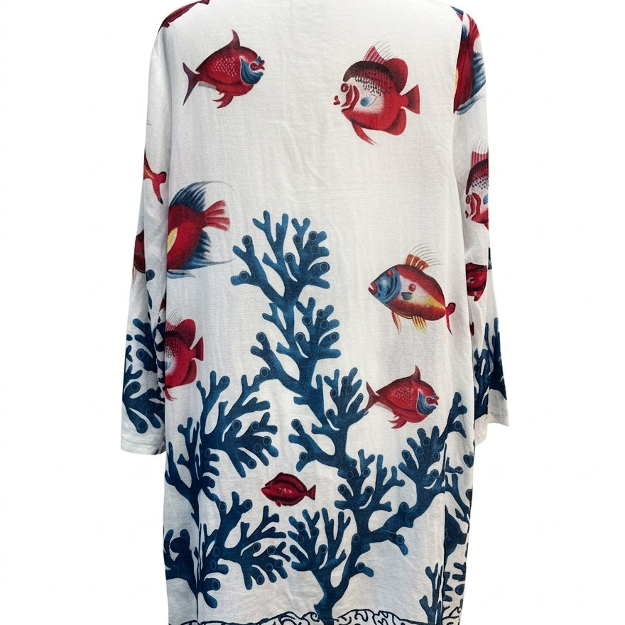 SoftSurroundings · Fish Scape with Coral Beading · Medium · White Teal