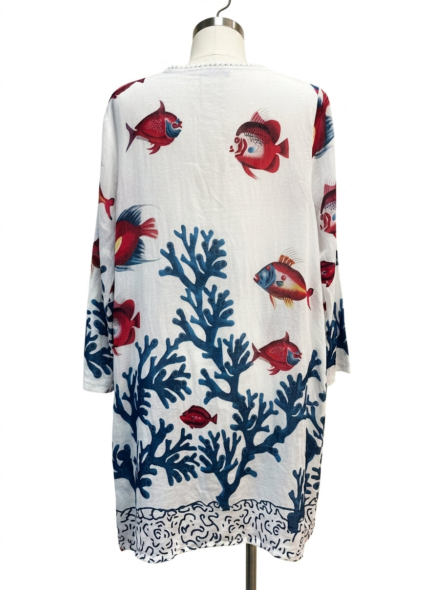 SoftSurroundings · Fish Scape with Coral Beading · Medium · White Teal